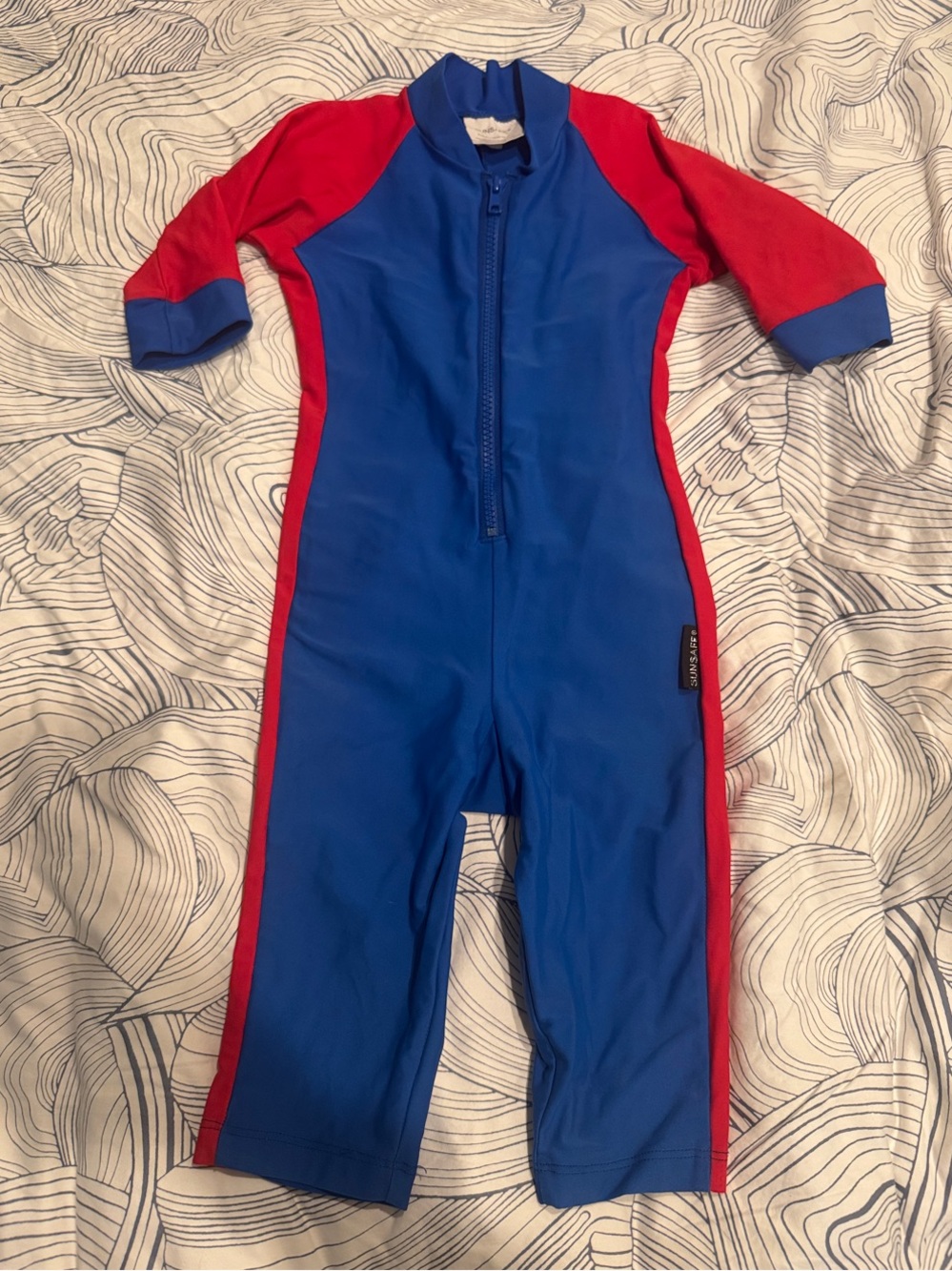 Sunsafe kids Blue & Red One-Piece Swim Suit boy girl 5 full coverage